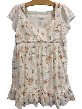 Altar'd State Ivory Eyelet Lace-Trim Mini Babydoll Dress with Empire Waist NWT